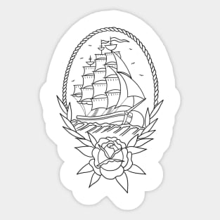 HomeSchoolTattoo Traditional ship and rose Sticker